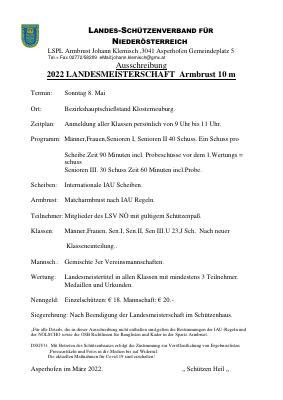 Ausschreibung LM AB 10m Klosterneuburg 2022